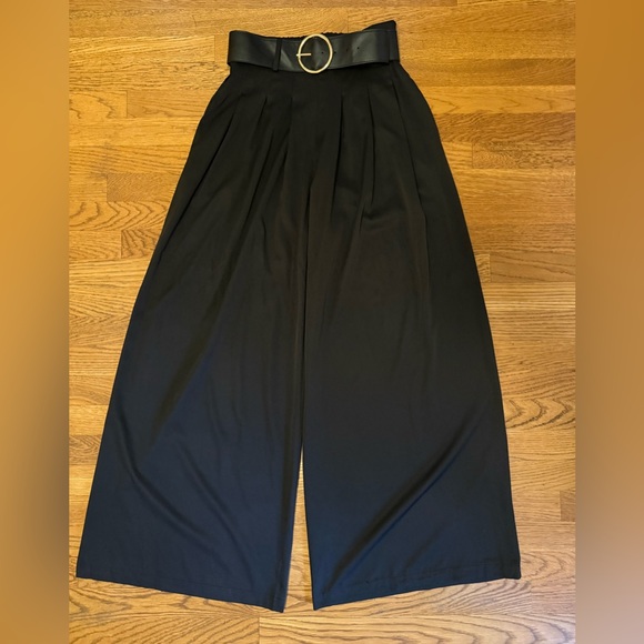 NWT Black high waisted belted Wide Leg trousers size M - Picture 7 of 13